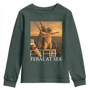 Vintage Feral At Sea Cruise Youth Sweatshirt Funny Raccoon Parody Movie TS14 Dark Forest Green Print Your Wear