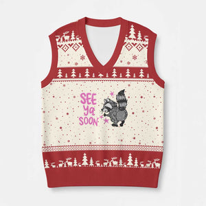 See Ya Soon Raccoon V-Neck Knit Sweater Vest Funny Last Day Of School TS14 Beige Red Print Your Wear