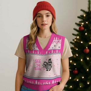 See Ya Soon Raccoon V-Neck Knit Sweater Vest Funny Last Day Of School TS14 Hot Pink Print Your Wear