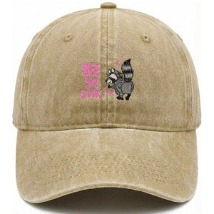 See Ya Soon Raccoon Washed Cotton Baseball Cap Funny Last Day Of School TS14 Print Your Wear