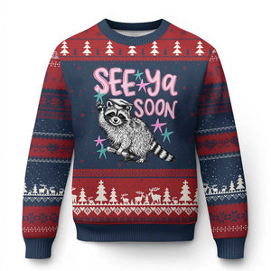 Funny Raccoon Graduation Ugly Christmas Sweater Senior Grad 2026 See Ya Soon TS14 Navy Red Print Your Wear