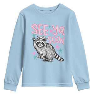Funny Raccoon Graduation Youth Sweatshirt Senior Grad 2026 See Ya Soon TS14 Light Blue Print Your Wear