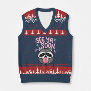 See Ya Soon V-Neck Knit Sweater Vest Funny Raccoon Summer Last Day Of School TS14 Navy Red Print Your Wear