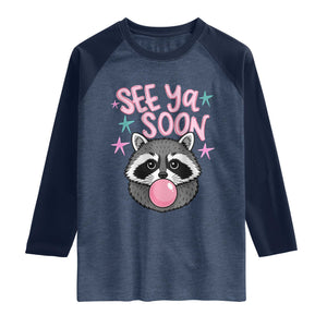 See Ya Soon Raglan Shirt Funny Raccoon Summer Last Day Of School TS14 Heather Denim Navy Print Your Wear