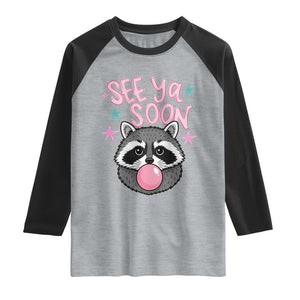 See Ya Soon Raglan Shirt Funny Raccoon Summer Last Day Of School TS14 Heather Gray Black Print Your Wear