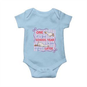 Striped One School Year Later Baby Onesie Funny Goose Teacher Summer TS14 Light Blue Print Your Wear