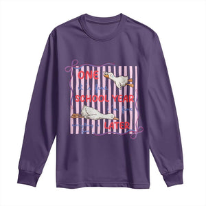 Striped One School Year Later Long Sleeve Shirt Funny Goose Teacher Summer TS14 Purple Print Your Wear