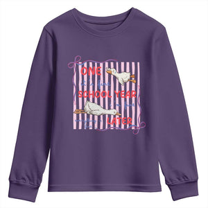 Striped One School Year Later Youth Sweatshirt Funny Goose Teacher Summer TS14 Purple Print Your Wear