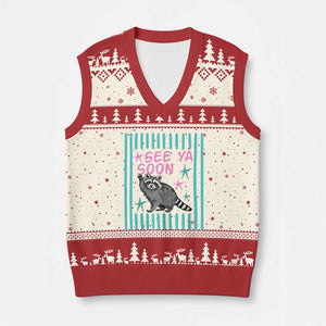 Striped Funny See Ya Soon Racoon V-Neck Knit Sweater Vest Last Day Of School Teacher TS14 Beige Red Print Your Wear