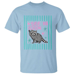 Striped Funny See Ya Soon Racoon T Shirt Last Day Of School Teacher TS14 Light Blue Print Your Wear