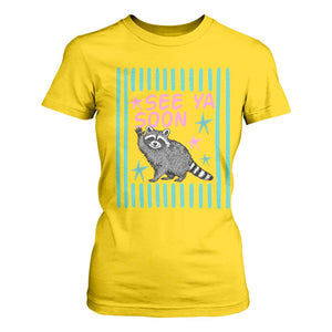 Striped Funny See Ya Soon Racoon T Shirt For Women Last Day Of School Teacher TS14 Daisy Print Your Wear