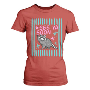 Striped Funny See Ya Soon Racoon T Shirt For Women Last Day Of School Teacher TS14 Red Print Your Wear