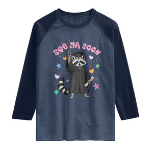 See Ya Soon Raccoon Raglan Shirt Funny Raccoon Graduation 2026 TS14 Heather Denim Navy Print Your Wear