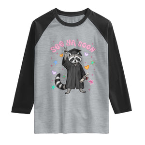 See Ya Soon Raccoon Raglan Shirt Funny Raccoon Graduation 2026 TS14 Heather Gray Black Print Your Wear