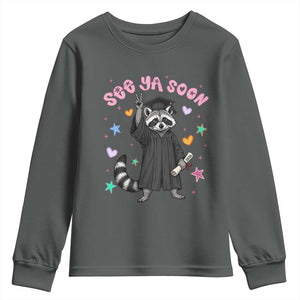 See Ya Soon Raccoon Youth Sweatshirt Funny Raccoon Graduation 2026 TS14 Dark Heather Print Your Wear