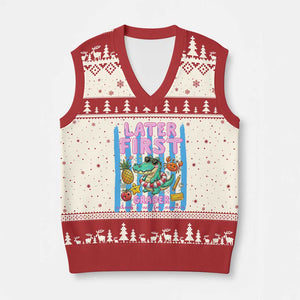 Later First Grader School's Out For Summer V-Neck Knit Sweater Vest Last Day Of School Later Gator Alligator TS14 Beige Red Print Your Wear