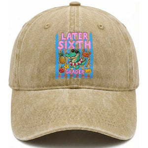 Later Sixth Grader School's Out For Summer Washed Cotton Baseball Cap Last Day Of School Later Gator Alligator TS14 Print Your Wear