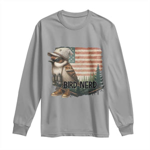 Bird Nerd Long Sleeve Shirt Funny Bird Watching Patriotic American Flag TS14 Sport Gray Print Your Wear