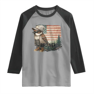 Bird Nerd Raglan Shirt Funny Bird Watching Patriotic American Flag TS14 Sport Gray Black Print Your Wear
