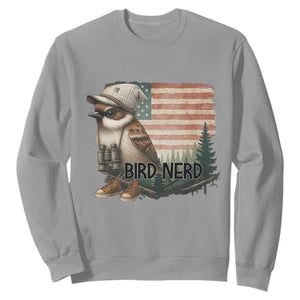 Bird Nerd Sweatshirt Funny Bird Watching Patriotic American Flag TS14 Sport Gray Print Your Wear