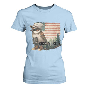 Bird Nerd T Shirt For Women Funny Bird Watching Patriotic American Flag TS14 Light Blue Print Your Wear