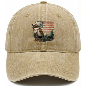 Bird Nerd Washed Cotton Baseball Cap Funny Bird Watching Patriotic American Flag TS14 Washed Cap Universal Fit Khaki Print Your Wear