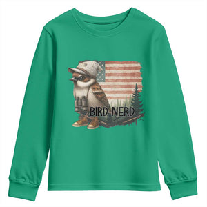 Bird Nerd Youth Sweatshirt Funny Bird Watching Patriotic American Flag TS14 Irish Green Print Your Wear