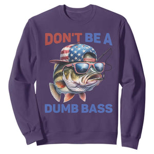 Dont Be A Dumb Bass Sweatshirt Funny Patriotic Bass Fishing USA Flag Lover TS14 Purple Print Your Wear
