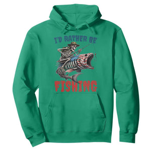 Funny Skeleton Fish Hoodie Id Rather Be Fishing Bass Fisherman Halloween TS14 Irish Green Print Your Wear