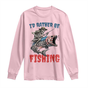 Funny Skeleton Fish Long Sleeve Shirt Id Rather Be Fishing Bass Fisherman Halloween TS14 Light Pink Print Your Wear