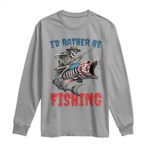 Funny Skeleton Fish Long Sleeve Shirt Id Rather Be Fishing Bass Fisherman Halloween TS14 Sport Gray Print Your Wear