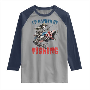 Funny Skeleton Fish Raglan Shirt Id Rather Be Fishing Bass Fisherman Halloween TS14 Sport Gray Navy Print Your Wear
