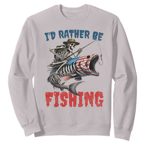 Funny Skeleton Fish Sweatshirt Id Rather Be Fishing Bass Fisherman Halloween TS14 Ice Gray Print Your Wear