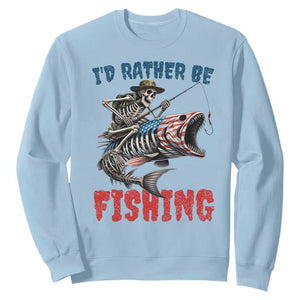 Funny Skeleton Fish Sweatshirt Id Rather Be Fishing Bass Fisherman Halloween TS14 Light Blue Print Your Wear