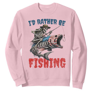 Funny Skeleton Fish Sweatshirt Id Rather Be Fishing Bass Fisherman Halloween TS14 Light Pink Print Your Wear