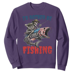 Funny Skeleton Fish Sweatshirt Id Rather Be Fishing Bass Fisherman Halloween TS14 Purple Print Your Wear