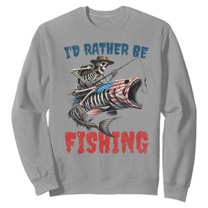 Funny Skeleton Fish Sweatshirt Id Rather Be Fishing Bass Fisherman Halloween TS14 Sport Gray Print Your Wear