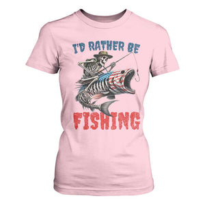Funny Skeleton Fish T Shirt For Women Id Rather Be Fishing Bass Fisherman Halloween TS14 Light Pink Print Your Wear