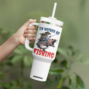 Funny Skeleton Fish Tumbler With Handle Id Rather Be Fishing Bass Fisherman Halloween TS14 Print Your Wear