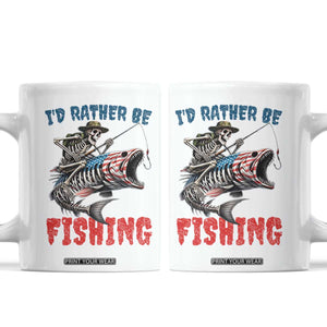 Funny Skeleton Fish Coffee Mug Id Rather Be Fishing Bass Fisherman Halloween TS14 White Print Your Wear