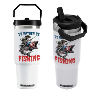 Funny Skeleton Fish Flip Straw Tumbler Id Rather Be Fishing Bass Fisherman Halloween TS14 One Size: 30 oz White Print Your Wear