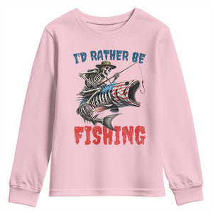 Funny Skeleton Fish Youth Sweatshirt Id Rather Be Fishing Bass Fisherman Halloween TS14 Light Pink Print Your Wear