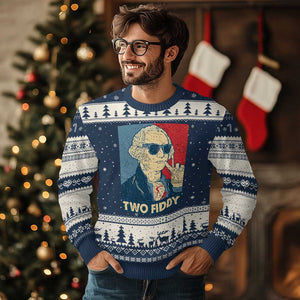 Two Fiddy George Washington 250th Anniversary Ugly Christmas Sweater Funny 4th of July