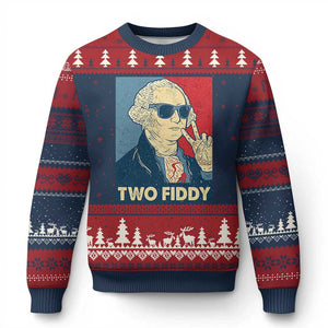 Two Fiddy George Washington 250th Anniversary Ugly Christmas Sweater Funny 4th of July