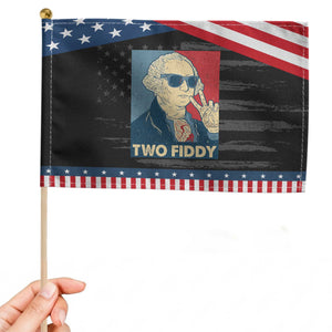 Two Fiddy George Washington 250th Anniversary Patriotic Handheld Flag Funny 4th of July TS14 Distressed 8.2" × 5.5" Black Blue Print Your Wear