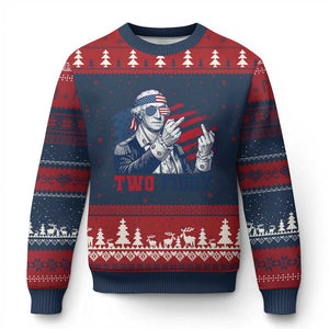 Two Fiddy 250th Anniversary Ugly Christmas Sweater Funny George Washington 4th of July