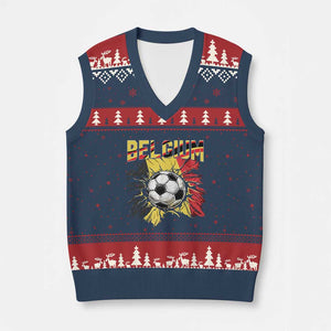 Belgium Belgian Flag Souvenir Belgie V-Neck Knit Sweater Vest Game Day Soccer Fans Football TS14 Navy Red Print Your Wear