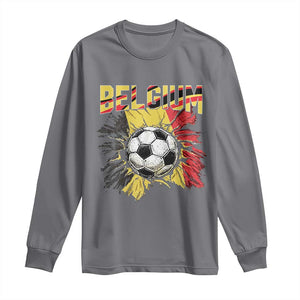 Belgium Belgian Flag Souvenir Belgie Long Sleeve Shirt Game Day Soccer Fans Football TS14 Charcoal Print Your Wear