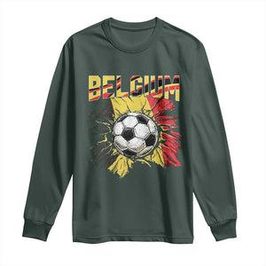 Belgium Belgian Flag Souvenir Belgie Long Sleeve Shirt Game Day Soccer Fans Football TS14 Dark Forest Green Print Your Wear