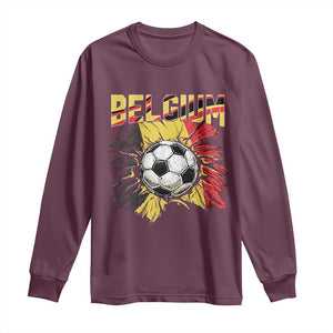 Belgium Belgian Flag Souvenir Belgie Long Sleeve Shirt Game Day Soccer Fans Football TS14 Maroon Print Your Wear